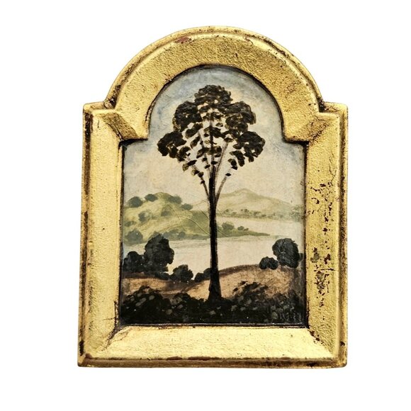 Tree Painting Brooch, Art Framed Pin, Signed CJ 1999 - Picture 3 of 16